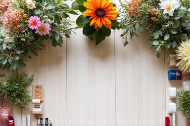 ワークショップで使用される新鮮な花材と道具が丁寧に並べられた様子